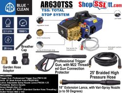 PRESSURE WASHER ELECTRIC 1900PSI 2.2GPM PRO INDUCTION MOTOR 20A 1800W 18