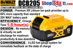 BATTERY 20V XR 5AH LITHIUM-ION 90M/CHARGE 72 Wh
