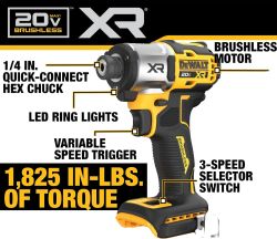 DRILL IMPACT DRIVER 20V 1/4 3SPD 1825LB TORQUE 3400RPM BRUSHLESS BARETOOL