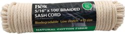 SASH CORD #10 5/16"X100 WHITE SOLID BRAID COTTON