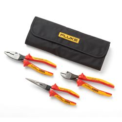 IKPL3, Insulated 3 Units Plier Kit, 1000V AC, 1500 V DC, Long Nose /w Side Cutter, Diagonal Cutter, Linesman Combination Plier and Roll up Pouch