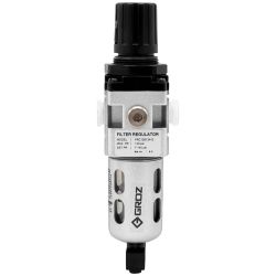 GROZ ¼” NPT MINIATURE AIR FILTER -REGULATOR COMBINATION WITH POLYCARBONATE BOWL