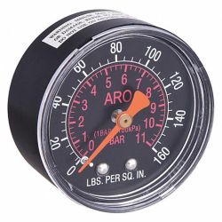 ARO Pressure Gauge: 0 to 250 psi, 2" in Dial, 1/4" NPT Male