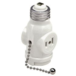 SOCKET 2-OUTLET LEV. W/ PULL CHAIN, WHITE