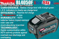 BATTERY 40V MAX XGT 5.0AH. 4LED 50MIN CHARGE LITHION