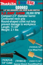 GRINDER DIE STRAIGHT COMPACT 1/4