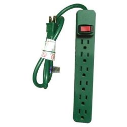 PLUG PWRSTRIP 6OUT 2.5'GR 2.5' SJT POWER CORD GREEN