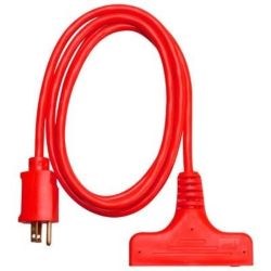 CORD EXT 14/3 RED 6FT 3OUT SJTW IND/OUT 15A125V