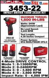 IMPACT DRIVER 1500# M12 FUEL 3600RM +2X2AH BAT+CHGR+CASE