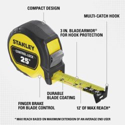 TAPE MEASURE 25FT BLK/YEL