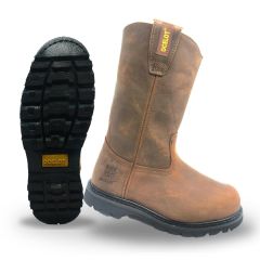 BOOTS STEEL TOE 12" SLIP ON BROWN 